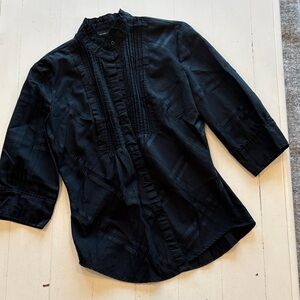 New York & Company Black Ruffled Pintuck Blouse